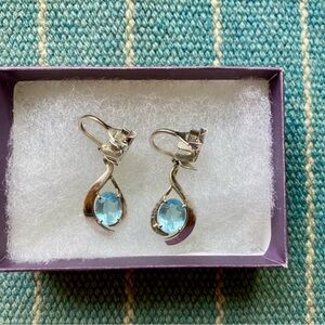 14K White Gold and Blue Topaz Vintage Clip On Earrings
